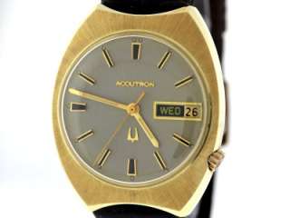   Accutron Automatic 14K Yellow Gold Men Leather Watch W/Box  