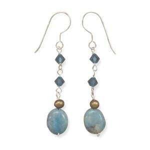   Blue Lace Agate, Pearl and Swarovski Crystal Sterling Silver Earrings