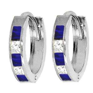 925 Sterling Silver Hoop Earrings with Imitation Sapphires & Cubic 