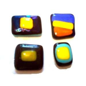  Fused Glass Magnets in Blueish Black Orange and Blue