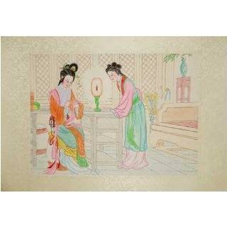 Vintage Oriental Watercolor Painting on Silk   Two Chinese Maidens in 