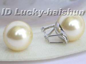 big champagne sea shell pearls earrings clip 14mm  