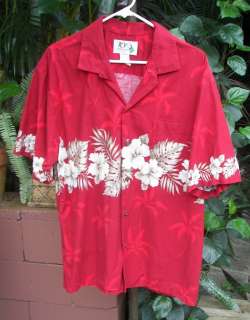 Hawaiian Shirt Made in Hawaii Cotton XL RED  