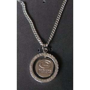  Green Bay Packers Necklace w/ Crystal Eternity Spinner 