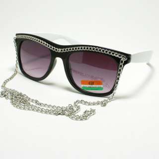 CELEBRITY Pop Star Silver Chain Sunglasses 80s Retro Style BLACK and 