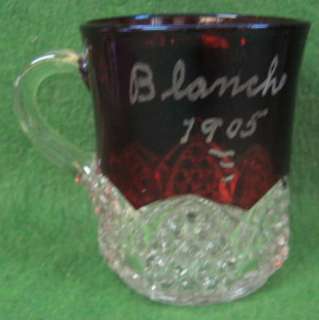 1905 Ruby Red Flash Glass Souvenir Mug / Cup  Blanch   