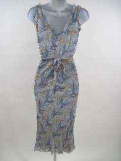 CHLOE Blue Beige Sleeveless Silk Dress Sz 4  