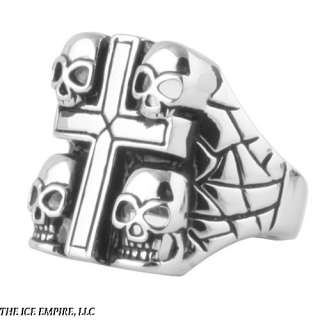 MENS STAINLESS STEEL SKULSS AND CROSS COLLECTION RING SIZES 9 15 R362 