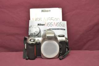Nikon N65 35mm SLR Film camera with body cap and manuals  