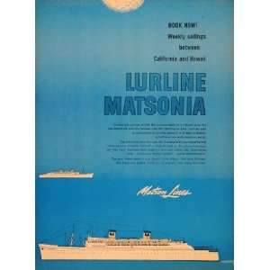  1954 Ad Travel Matson Lines Lurline Matsonia Hawaii 