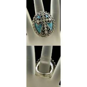  Gothic Rockabilly Turquoise with Cross Fashion Ring 