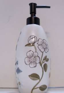 Soap Lotion Dispenser DOGWOOD Cream w Aqua Brown Floral  