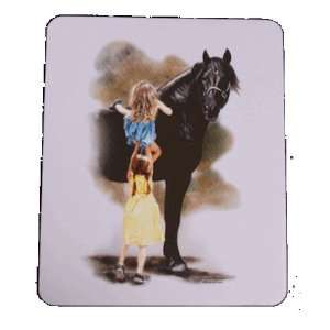  Black Percheron Horse and Two Girls Mouse Pad Everything 