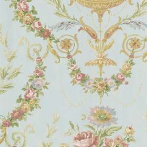   English Style Floral Arabesque Wallpaper, 20.5 Inch by 396 Inch, Blue