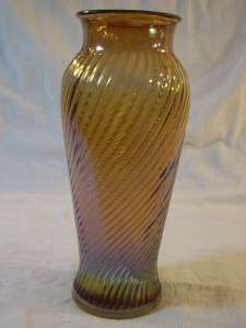 Vtg. Carnival Glass Marigold Vase Swirled Pattern  