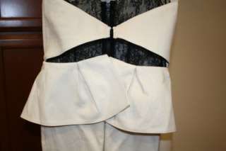Alice Olivia Diana Leather Peplum Fitted Dress in white  