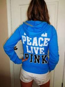   LOVE PEACE LIVE PINK Zip Up Blue Hoodie Sweat Shirt euc XS  