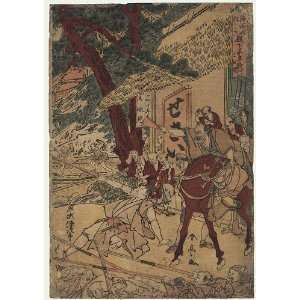   Woodblock Print; Swordfight outside a Tea House
