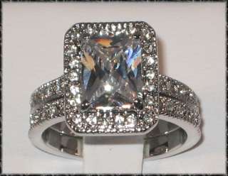 Emerald Cut ETERNITY BAND White Gold Bridal Wedding Ring Set   SIZE 5 
