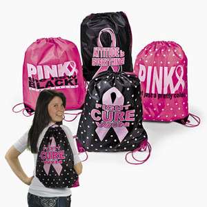 Breast Cancer Awareness Nylon Pink Ribbon Drawstring Backpacks 4 