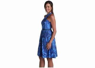 NEW Michael Kors Watercolor Surf Blue Classic Crossover Halter Dress 