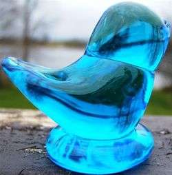 Vintage SUNNY DAY BLUEBIRD Art Glass Paperweight Figurine SIGNED 