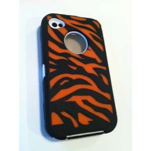  iPhone 4/4S Zebra Black/Orange Protector Case w/Built in 