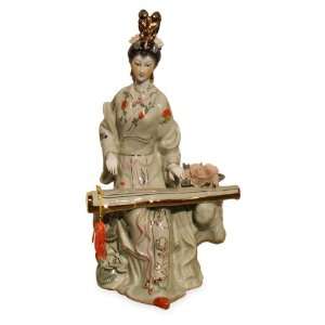   Chinese Porcelain Doll   Playing Gu Zheng, Light Green