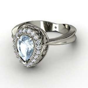  Calla Ring, Pear Aquamarine Platinum Ring with Diamond 
