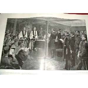  Sunday Service On Board The Ship Ophir Old Prints 1901 