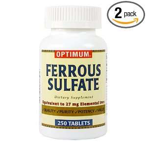  Optimum Ferrous Sulfate Tablets, 250 Count (Pack of 2 
