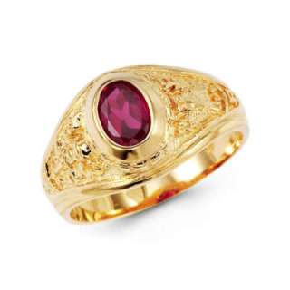 14K Solid Yellow Gold Mens Graduation Oval Red CZ Ring  