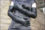Long opera ruched style2 leather black gloves size 9,5  