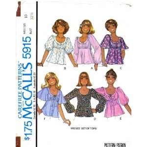 McCalls 5915 Vintage Sewing Pattern Womens Pullover Tops Size 10 Bust 