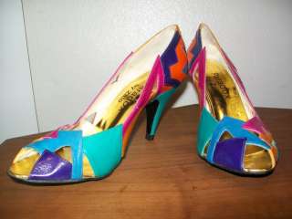 PARADOX ZALO Women High Heel Peep Toe PUMPS Vtg 80s Memphis Design 