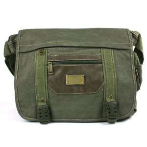  Green with Brown Trim Canvas Messenger Bag   great for 