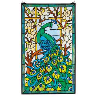   Hand cut Pieces of Peacocks Art Stained Glass Window Panel  