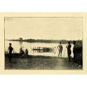   Africa Canoe Boat Cannibals   Original Halftone Print