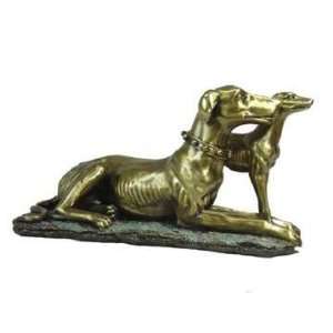   Copper Color Mother And Baby Greyhound Figurine Statue