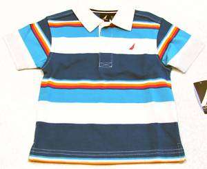 NAUTICA Toddler Boys Size 2T Blue/White/Red Stripe Polo Shirt NWT $32 