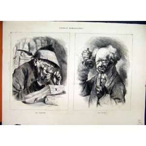 German Caricatures 1871 Bookworm Reading Doctor Print  