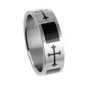   Shiny Stainless Steel Black Medieval Cross Ring   Size 12 Jewelry