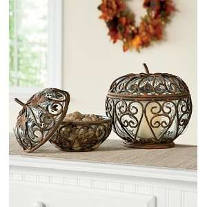    Large Iron And Glass Pumpkin Tabletop Décor