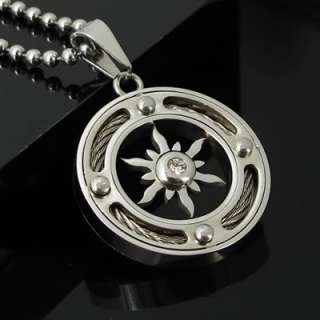 Mens Stainless Steel Pendant Tribal Sun Necklace Chain  