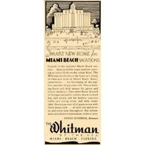  1935 Ad Whitman Hotel Miami Beach Vacation Lodging Trip 