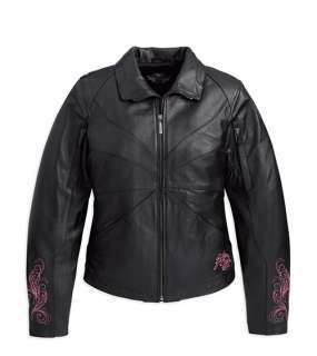 NWT Harley Davidson Ladies Blissful Black/Pink Leather Jacket 97068 
