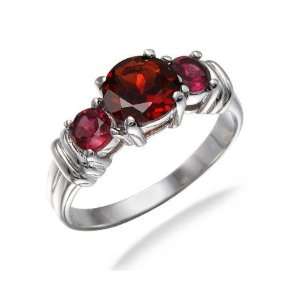  1.75 CT Three Stone Natural Garnet Ring In Sterling Silver 