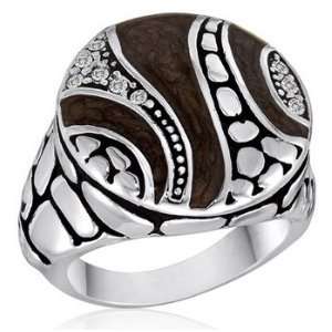 DaVinci Interesting Brown Swirly Art Deco Round Fashion Ring with CZ 