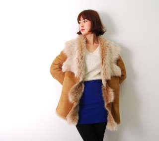   long fur 100% shearling mustang leather coat candy camel S M L  