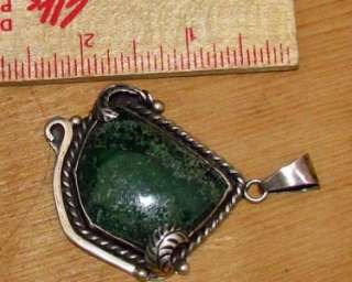 BIG OLD PAWN NAVAJO STERLING SILVER MATRIX GREEN TURQUOISE PENDANT 